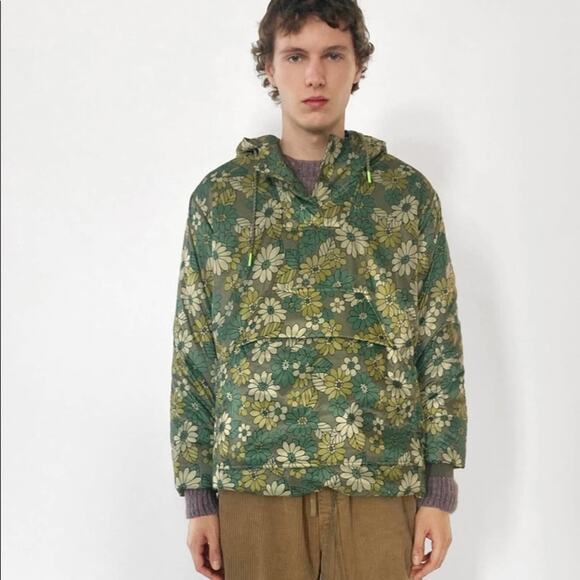 Zara Green Floral Puffer Hooded Jacket Size Medium/Large - Picture 4 of 12